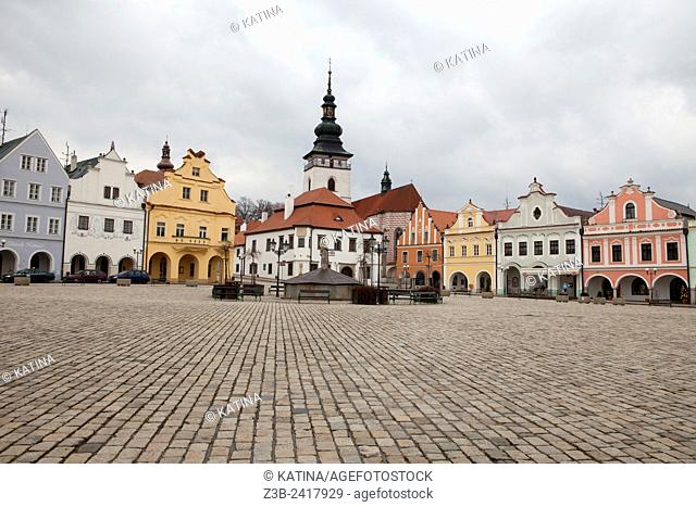 A view of Masaryk Square in Pelhrimov, a town located approximately half-way between Prague and Brno. It is known as â. œthe Gateway to the Highlandsâ
