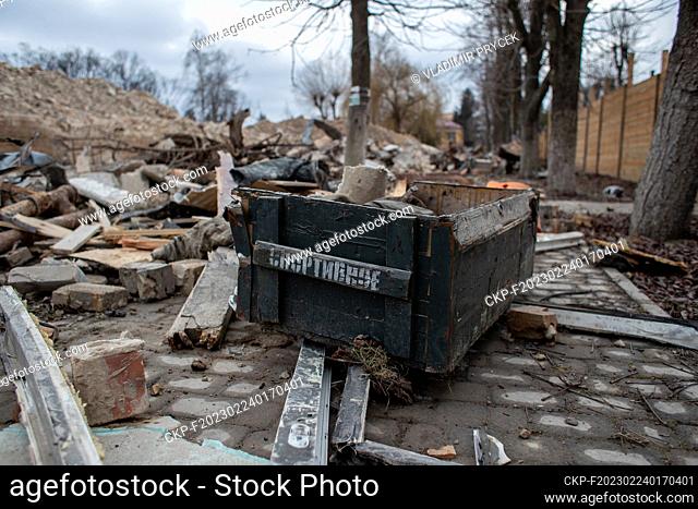 Demolition of destroyed bulding in Hostomel, Ukraine, February 24, 2023. (CTK Photo/Vladimir Prycek)