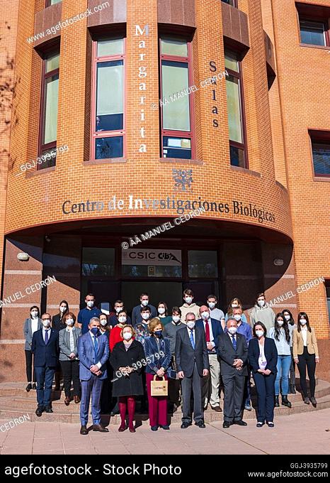 The former Queen Sofia visits the projects of the CSIC's Margarita Salas Biological Research Centre on January 31, 2022 in Madrid, Spain