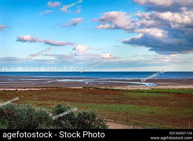 Lincolnshire Coast, with offshore wind turbines, England