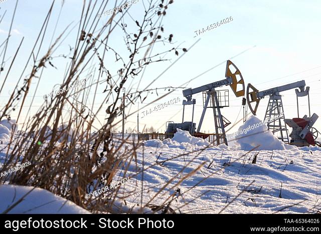 RUSSIA, REPUBLIC OF TATARSTAN - NOVEMBER 29, 2023: Oil production at an oil field developed by Yamashneft, an oil and gas production board of the Tatneft oil...