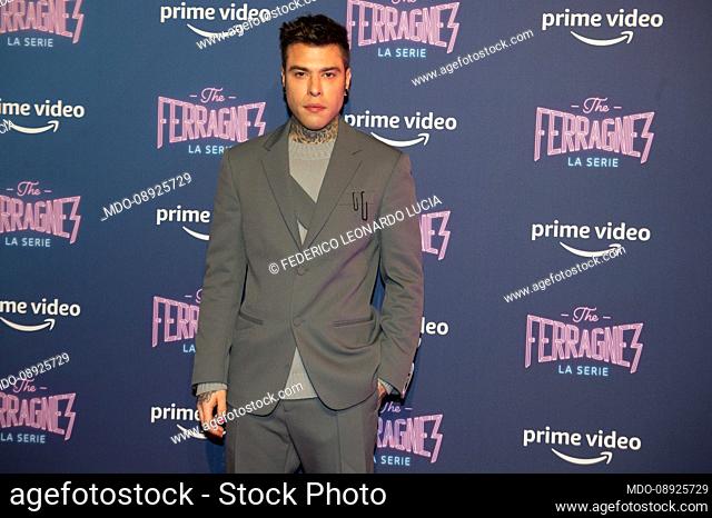 Federico Leonardo Lucia known as Fedez attends the photocall of the tv series ""The Ferragnez"" on December 02, 2021 in Milan, Italy