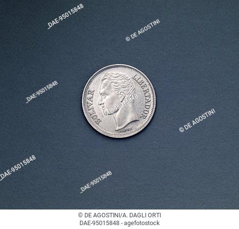 50 centimos coin, 1988, obverse, Simon Bolivar (1783-1830). Venezuela, 20th century
