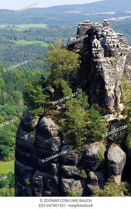 Ausblick von den Schrammsteinen, im Elbsandsteingebirge, Saechsische Schweiz