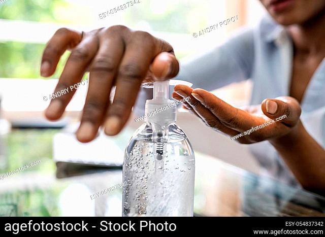 Hand Using Alcohol Rub Gel Or Handwash Disinfectant