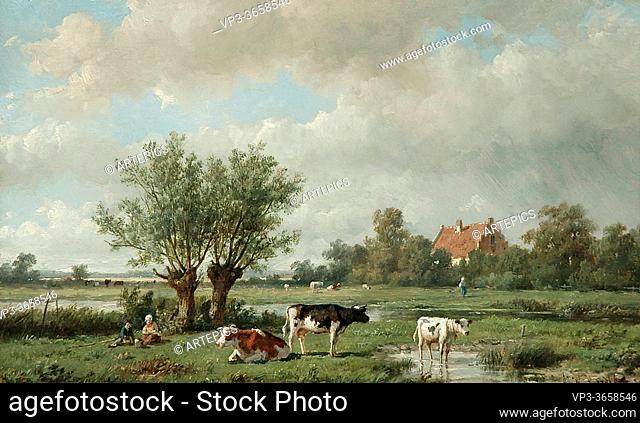 Wijngaerdt Anthonie Jacobus Van - Weidelandschap Met Koeherders En Vee - Dutch School - 19th Century