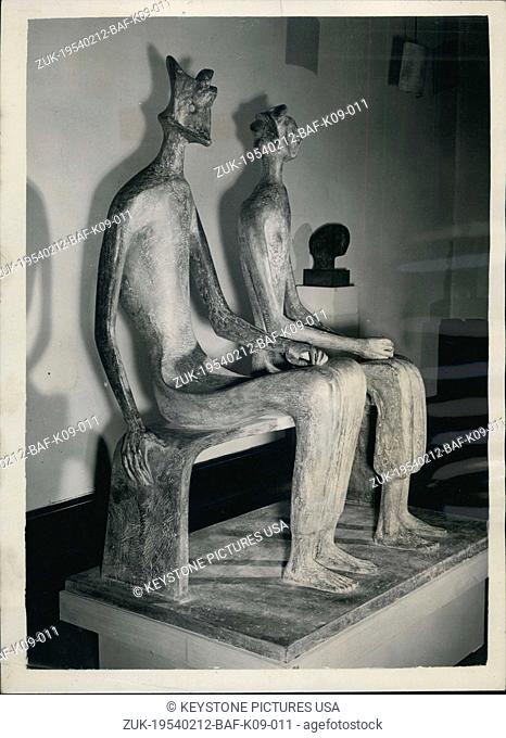 Feb. 12, 1954 - Henry Moore Lolos A 'One Man' Exhibition. 'King and Queen' Modern Art: Photo Shows 'king and Queen' - is the names given to this place - five...