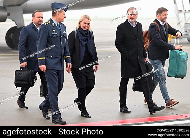 (R-L) Members of Czech government Interior Minister Vit Rakusan, Prime Minister Petr Fiala, Defence Minister Jana Cernochova