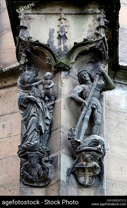Virgin Mary with baby Jesus and Saint George, Collegiate Church of St. George in Tubingen, Germany