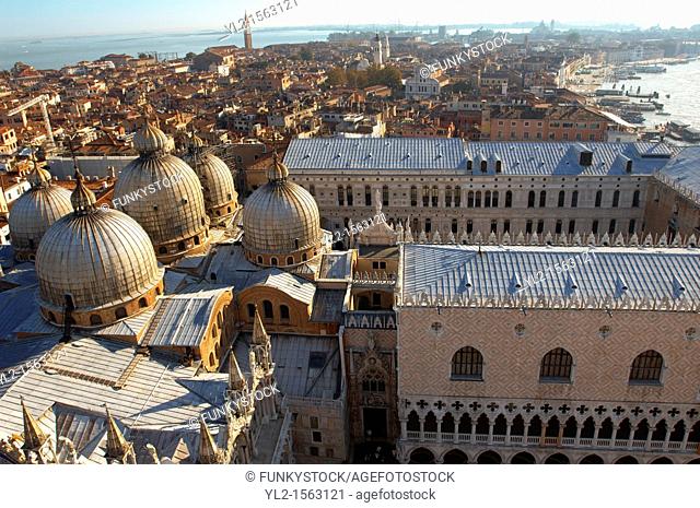 Arial view of saint Mark's square and basilica with Doge's Palace - Venice - Italy