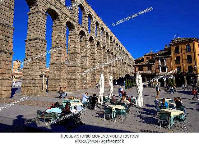Segovia, Roman Aqueduct, Azoguejo Square, Castilla-Leon, Spain