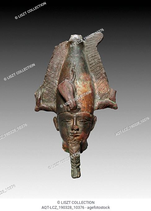 Head of Osiris, 664-525 BC. Egypt, Late Period, Dynasty 26 or later. Bronze, hollow cast; overall: 11 x 7.7 x 4.6 cm (4 5/16 x 3 1/16 x 1 13/16 in.)