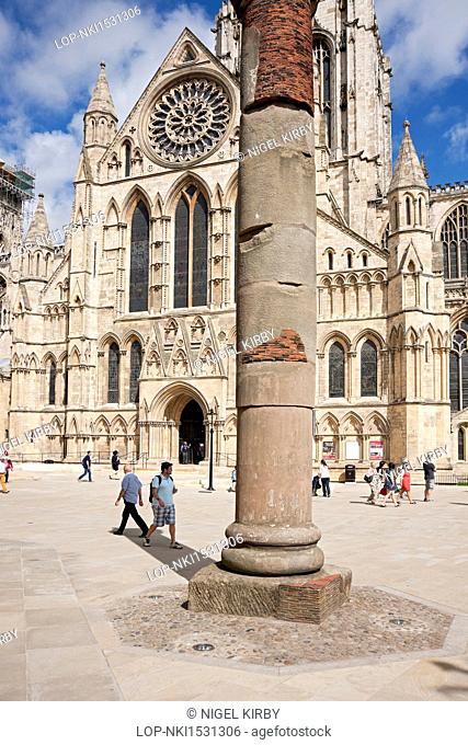 England, North Yorkshire, York. Roman column outside the South Transept of York Minster