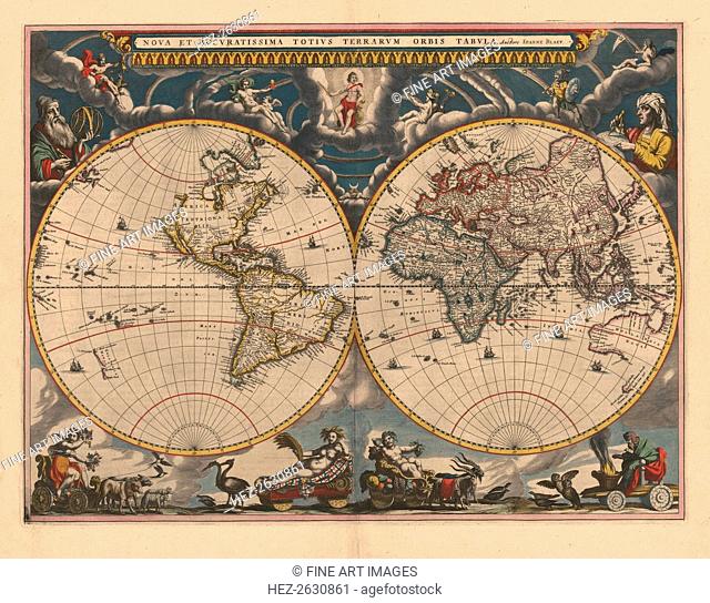 Double hemisphere map of the World, 1662. Artist: Blaeu, Joan (1596-1673)