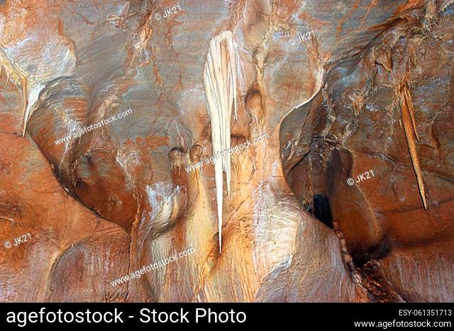 Beutiful cave of stalactites and stalagmites. Nature creates magnificent sculptures and shapes