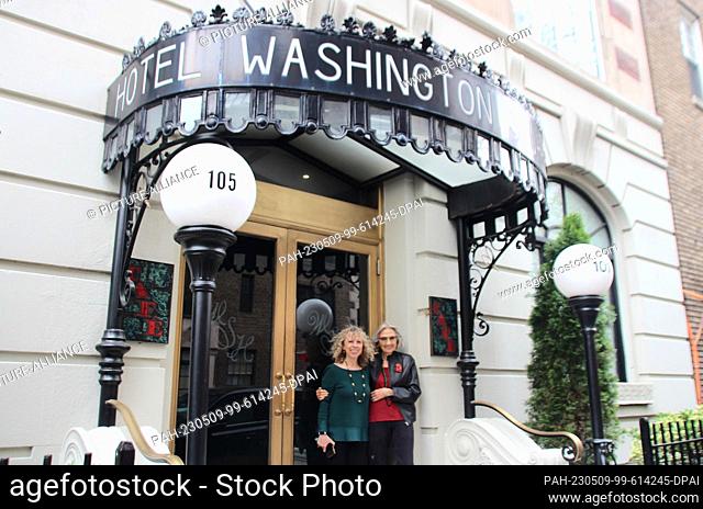 18 April 2023, USA, New York: Hotel owner Judy Paul (l) and her mother Rita Paul, the hotel's founder, stand outside the Washington Square Hotel