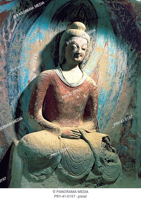 Close shot of clay Buddha of Mogao Grotto, Gansu Province, China