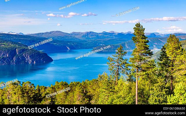 Landscape with scenic view on Nordfjord near Utvik in Norway, Nordfjord offers one of the finest Norwegian scenery