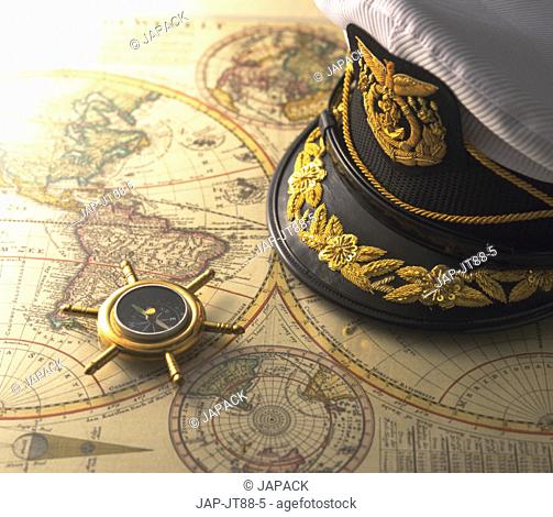 Map and compass with naval cap