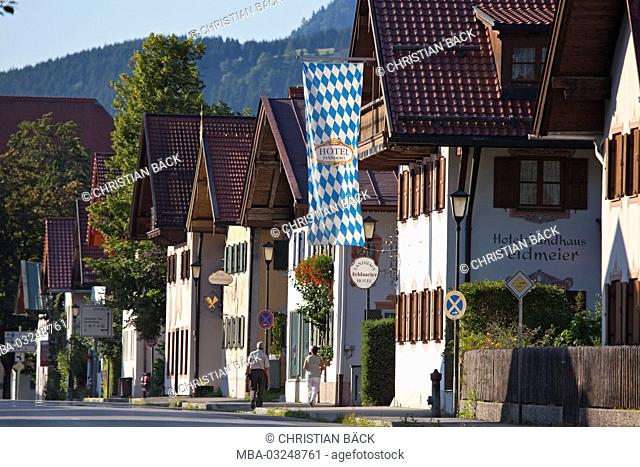 Houses in the Ettaler street, Oberammergau, Upper Bavaria, Bavaria, Germany