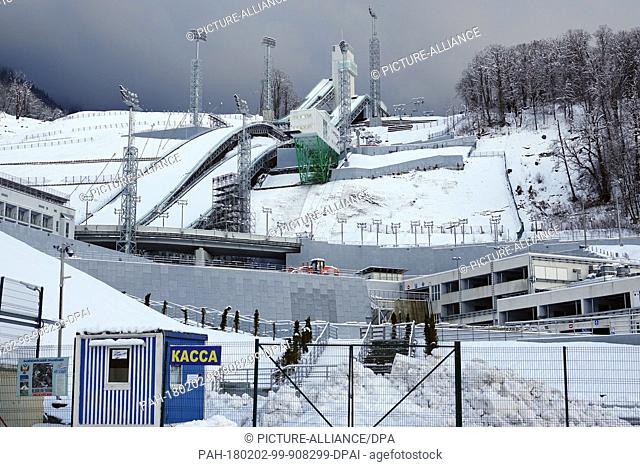 View onto the ski jumps of the 2014 Winter Olympics in Sochi, Russia, 31 January 2018. The installation above the village Estosadok near Krasnaja Poljana has...