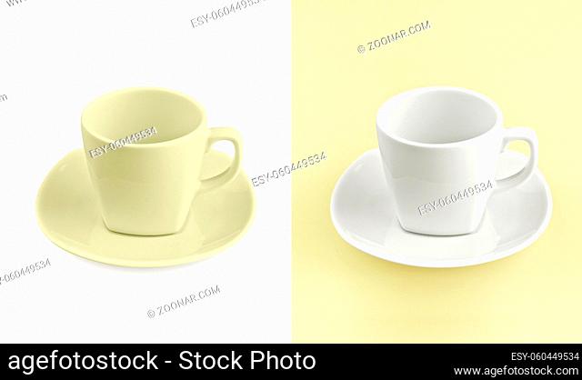 Cup on white & yellow background