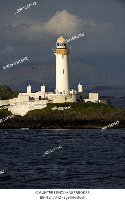 The Eilean Musdile lighthouse at the southern tip of the Isle of Lismore, Scotland, United Kingdom, Europe