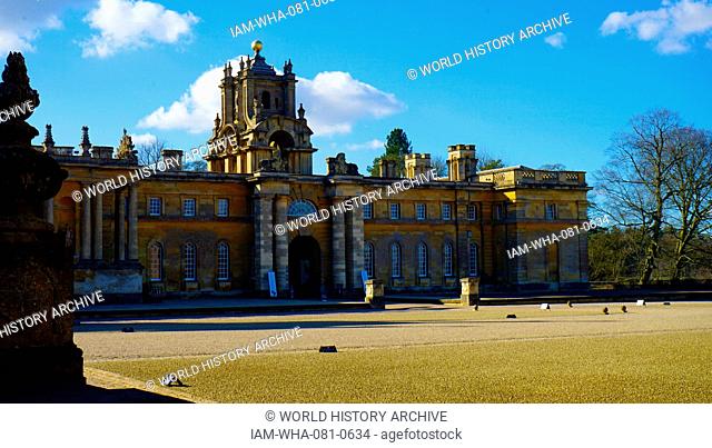 Detail from the exterior of Blenheim Palace, in Oxfordshire, England. Blenheim Palace was the principal residence of the dukes of Marlborough