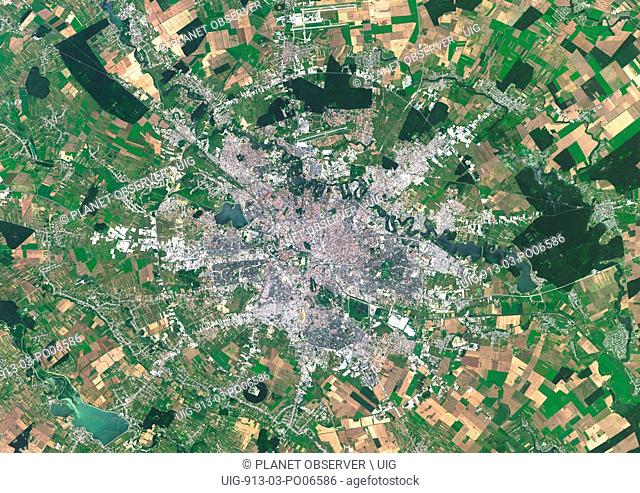 Colour satellite image of Bucharest, Romania. Image taken on June 29, 2014 with Landsat 8 data
