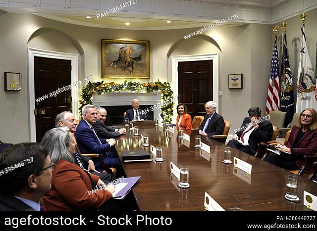 United States President Joe Biden meets with Congressional leaders in the Roosevelt Room at the White House in Washington on November 29, 2022