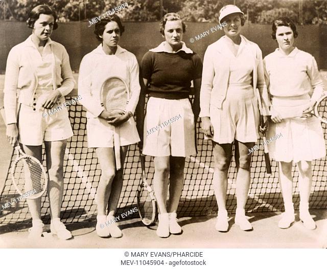 Members of the American Wightman Cup Team, from left to right: Josephine Cruickshank, Carolin Babcock, Helen Jacobs, Alice Marble and Sarah Palfrey