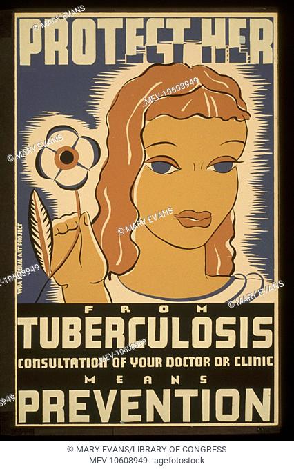 Protect her from tuberculosis Consultation of your doctor or clinic means prevention. Poster promoting regular medical checkups for prevention of tuberculosis