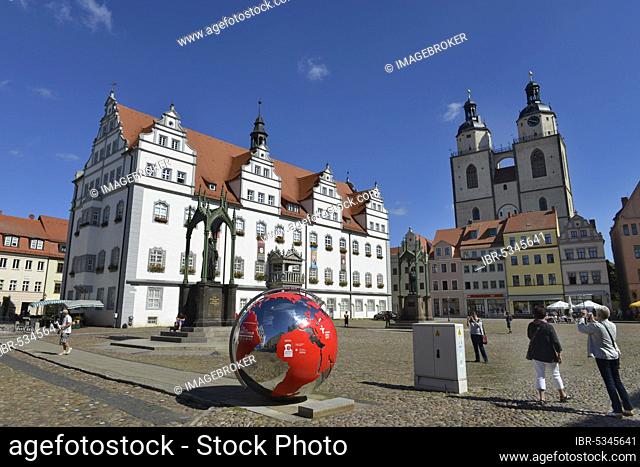 Old Town Hall, St. Mary's Church, Market Square, Luther city Wittenberg, Saxony-Anhalt, Germany, Europe