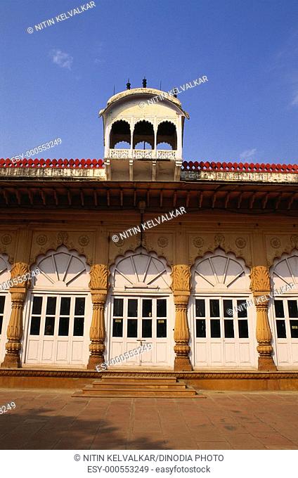 Decorated facade of palace now Government museum , Lohagarh fort , Bharatpur , Rajasthan , India