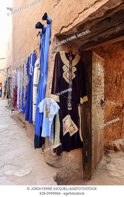 Typical souk at The Ksar of Ait-Ben-Haddou, Aït Benhaddou, Morocco, Africa