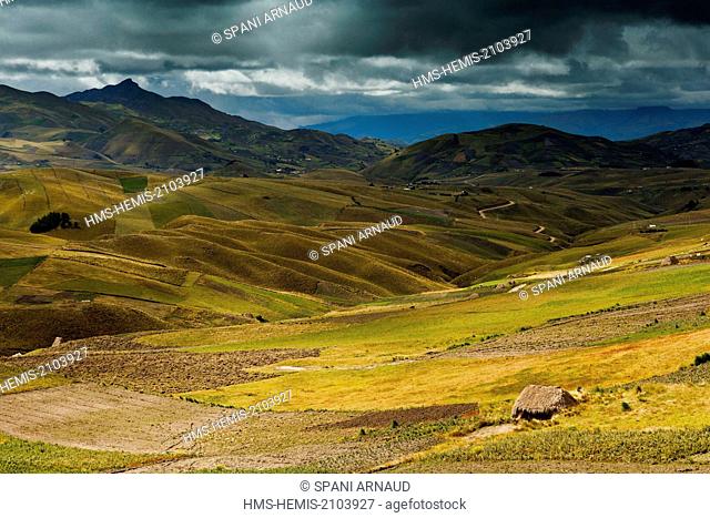 Ecuador, Cotopaxi, Tigua, Andean mountain landscape under a stormy sky