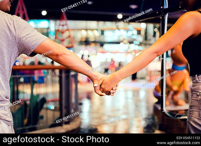 Lover happy with shopping in Department Store with copy space