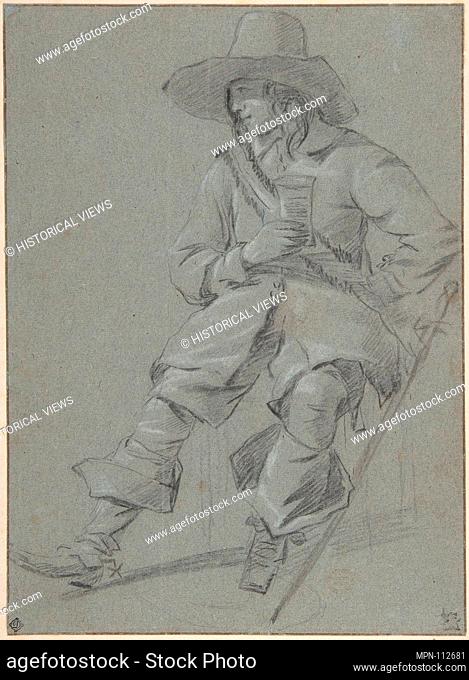 Seated Cavalier with Glass. Artist: GabriÃ«l Metsu (Dutch, Leiden 1629-1667 Amsterdam); Date: mid-17th century; Medium: Black chalk heightened with white on...