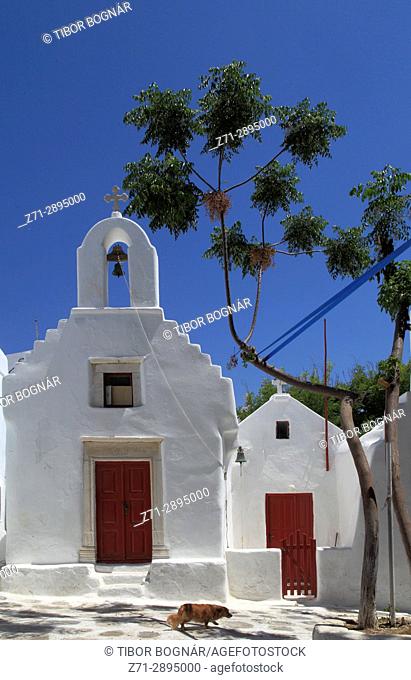 Greece, Cyclades, Mykonos, chapel, street ecene,
