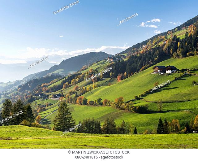 Villnoess Valley (Val de Funes) at Geisler Mountain Range (Gruppo delle Odle), which is part of the UNESCO world heritage site Dolomites