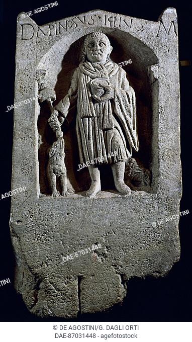 Funerary stele for Apinosus Iclius, artefact uncovered in Entrains-sur-Nohain, France. Gallo-Roman Civilisation.  Saint Germain-En-Laye