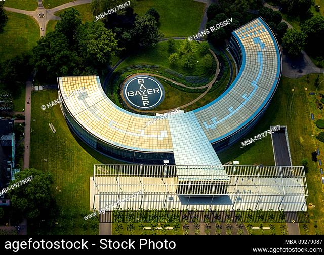 Aerial view of CHEMPARK Leverkusen Bayer AG Plant with headquarters of Bayer and LANXESS Aktiengesellschaft at Carl-Duisberg-Park in Leverkusen in the German...