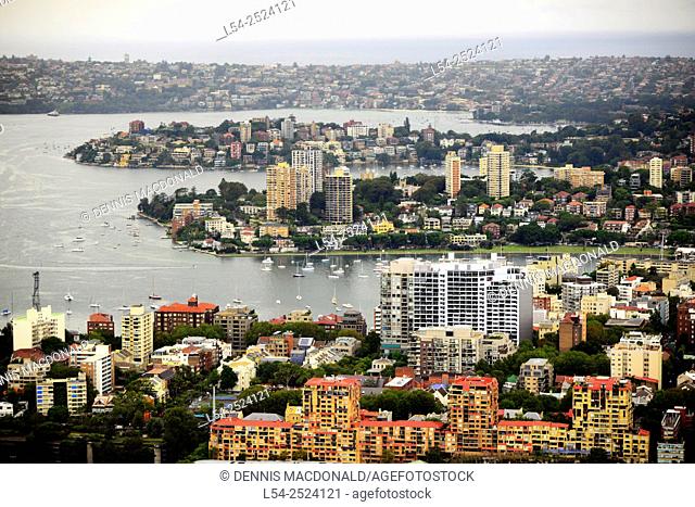 Aerial View Downtown Sydney Harbour Australia New South Wales AU