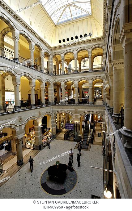 Interior of Magna Plaza shopping centre, former Central Post Office, Nieuwezijds Voorburgwal, central Amsterdam, the Netherlands, Europe