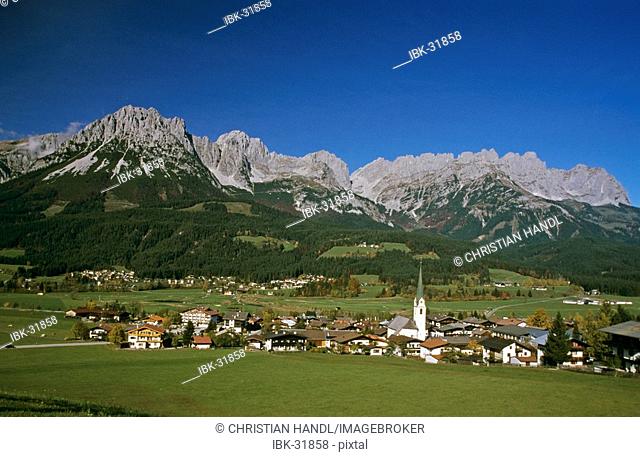 Village of Ellmau and the mountain range of the Wilder Kaiser Tyrol Austria