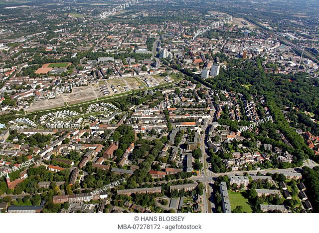 Aerial view, Küppersbuschstraße - Karolinenstraße, perimeter development, Gelsenkirchen, Ruhr area, North Rhine-Westphalia, Germany, Europe