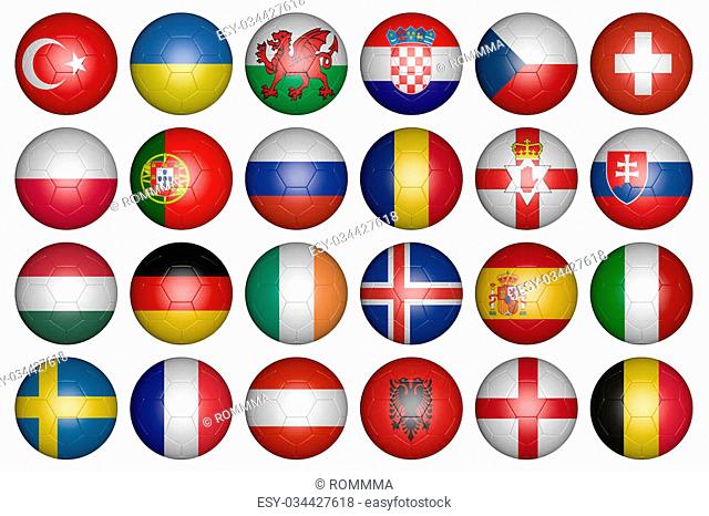 balls with flags of the countries of the European Championship