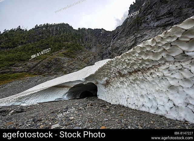 Entrance of an ice cave of a glacier, Big Four Ice Caves, Okanogan-Wenatchee National Forest, Washington, USA, North America