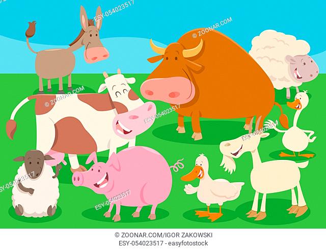 Cartoon Illustration of Farm Animal Livestock Characters Group