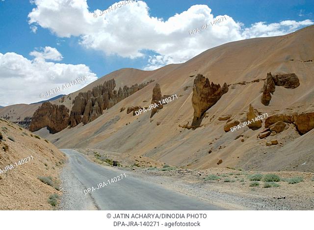 Way at rock formation ; Pang village ; Ladakh ; Jammu and Kashmir ; India